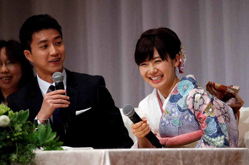 江宏傑與福原愛。（路透）