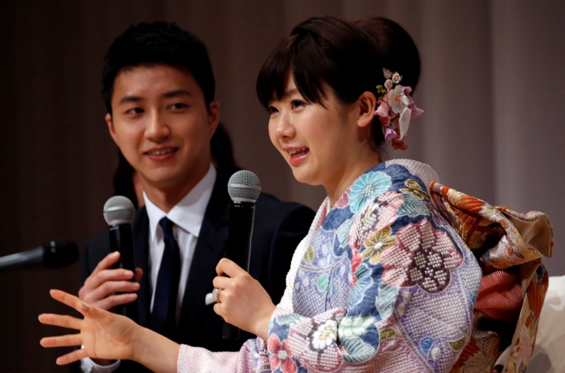 江宏傑與福原愛。（路透）