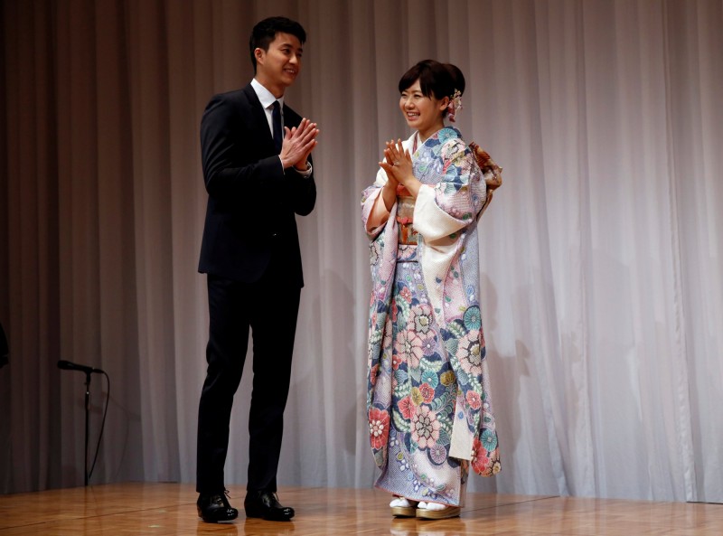 江宏傑與福原愛。（路透）