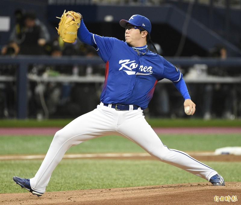 南韓先發飆出3K讓台灣三上三下。（特派記者陳志曲攝）