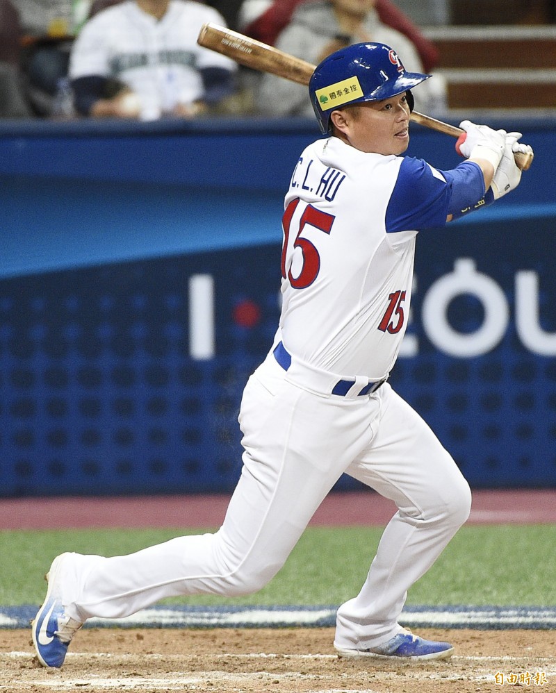 胡金龍敲回2分打點。（特派記者陳志曲攝）