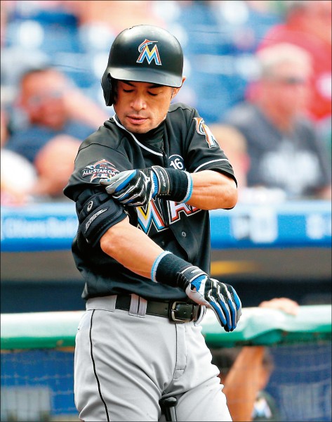 一朗昨代打無功而返。馬林魚下週一將為一朗舉辦3000安的慶祝活動。（法新社）