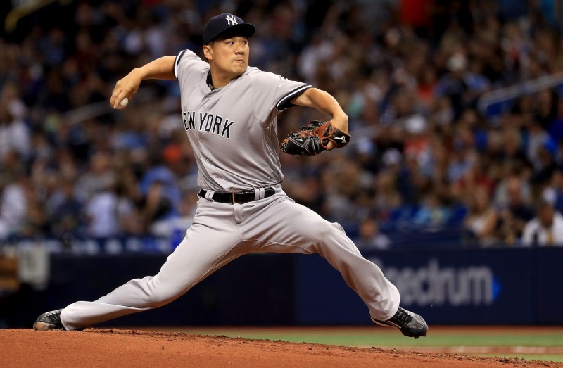 田中將大完投完封光芒隊。（法新社）