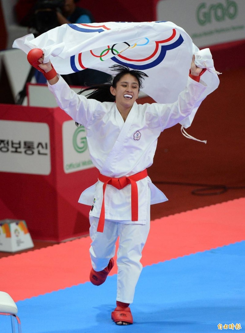 谷筱霜開心慶祝。（特派記者林正堃攝）