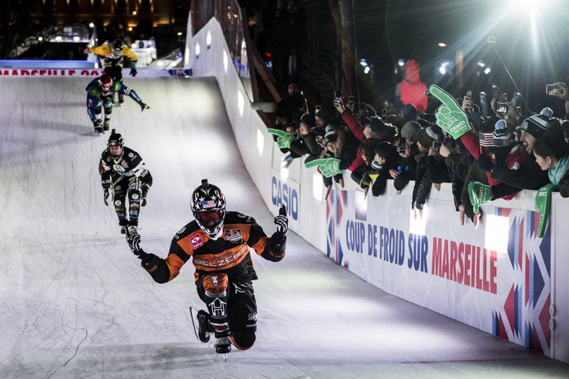 今年（2018）年初在法國馬賽舉行的Ice Cross Downhill World Championship。（歐新社）