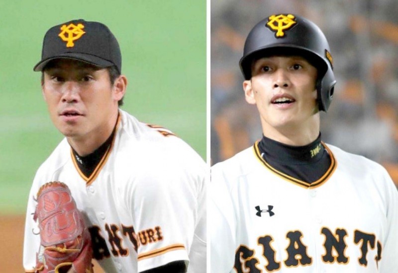 陽岱鋼昨沒上場（右），和他在火腿打拼過的投手吉川光夫僅投4球就被換下場。（資料照，取自巨人粉絲團）
