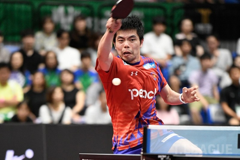 莊智淵貢獻兩勝，助琉球隊打敗戰績排名第一的KM東京隊。（取自日本T聯賽官網）