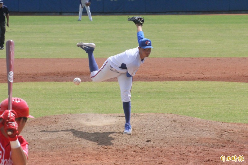 台灣培訓隊先發投手陳柏毓。（記者龔乃玠攝）