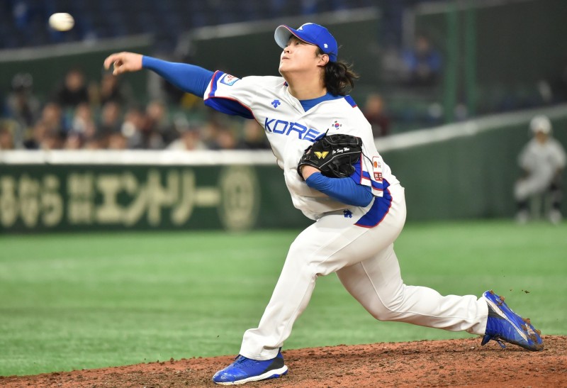南韓隊投手曹尚佑。（法新社）