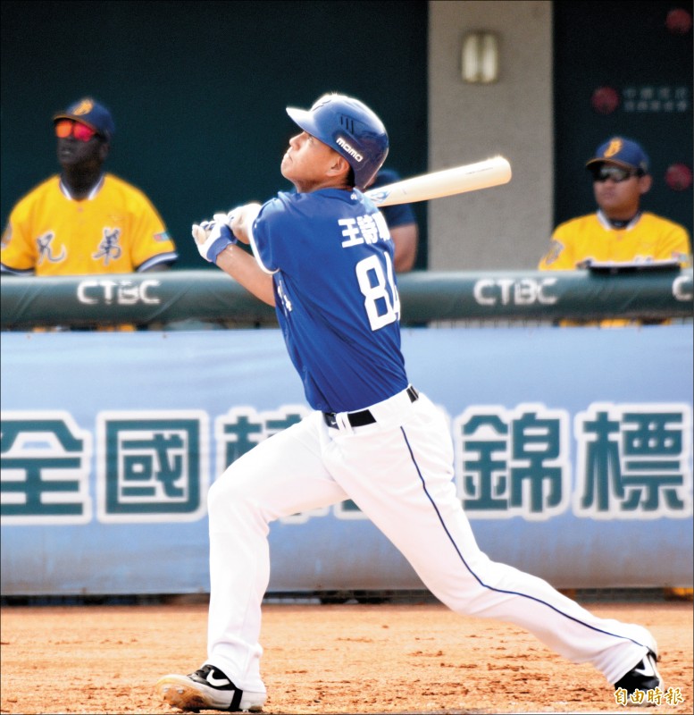 中職二軍開幕戰，富邦悍將王詩聰演出雙響砲。（記者黃志源攝）