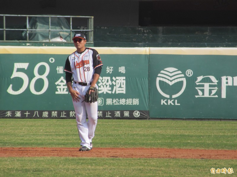 鄭鎧文昨在8局下移防內野，站滿1局卻沒生意上門。（資料照，記者林宥辰攝）