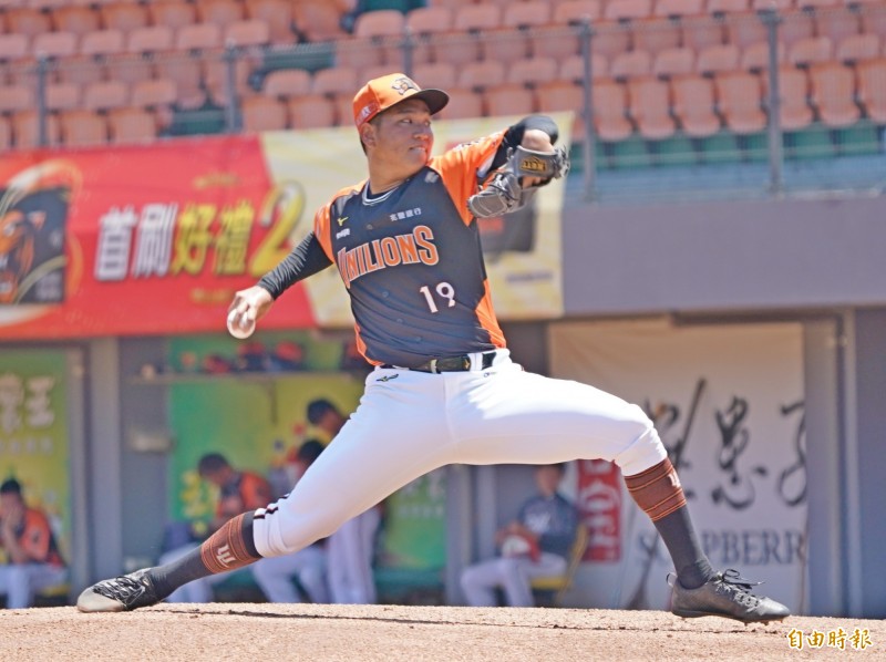 統一獅先發古林睿煬。（記者黃志源攝）