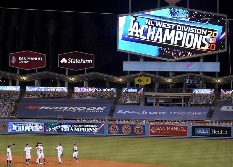 道奇連8年奪國聯西區冠軍。（法新社）