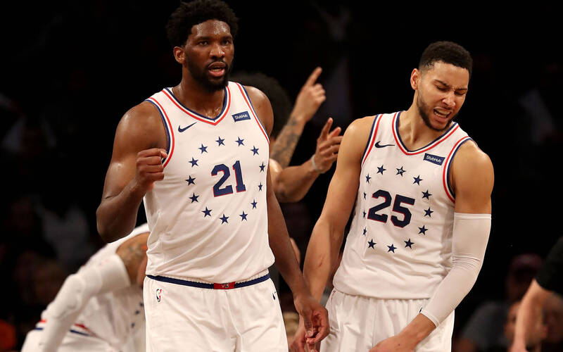 七六人雙星恩比德和B.西蒙斯。（資料照，法新社）