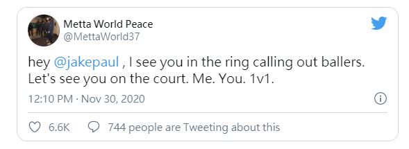 世界和平在個人推特約戰保羅。（目前此po文已遭刪除）