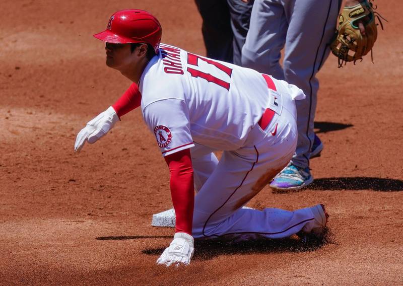 大谷翔平跑出本季第8次盜壘。（USA TODAY Sports）