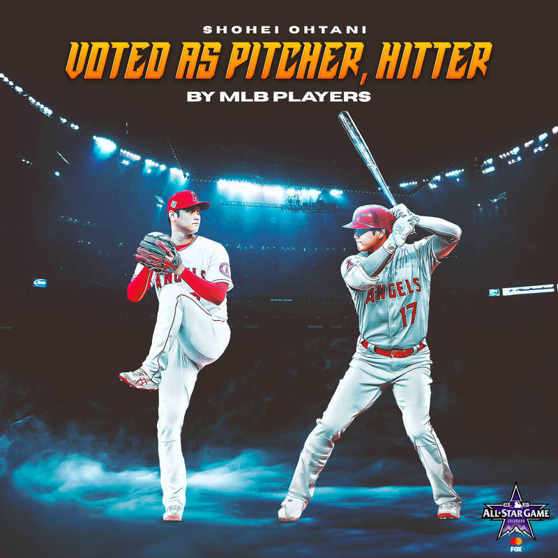 大谷翔平成為史上第一個以投手與打者身分都入選的球員。（圖片取自推特）