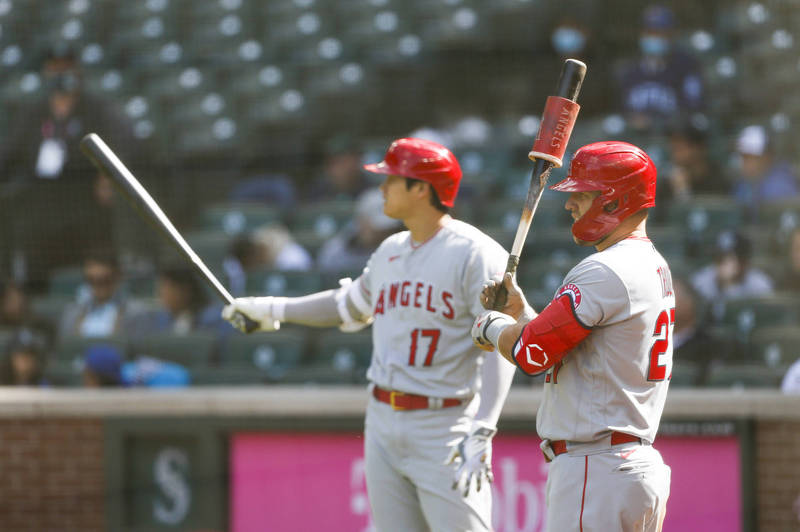 大谷翔平與楚奧特。（資料照，USA TODAY Sports）