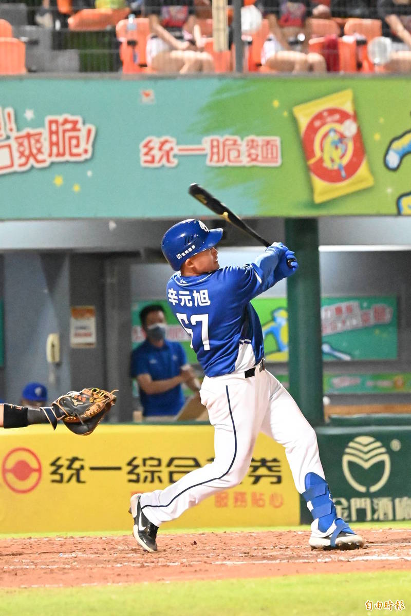 辛元旭開轟。（記者李惠洲攝）