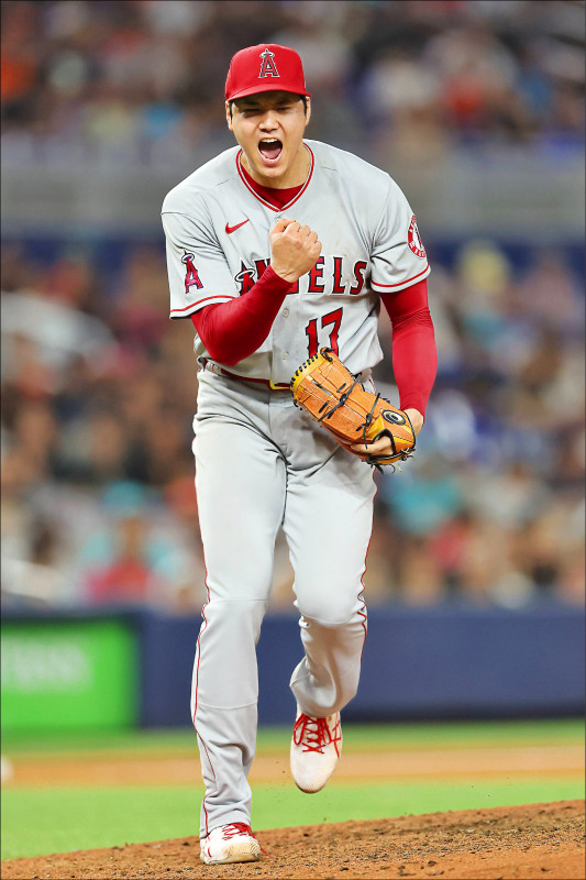 大谷翔平嚴守禁慾，到了邁阿密也沒踏上海灘一步，果然打出好成績。（法新社）