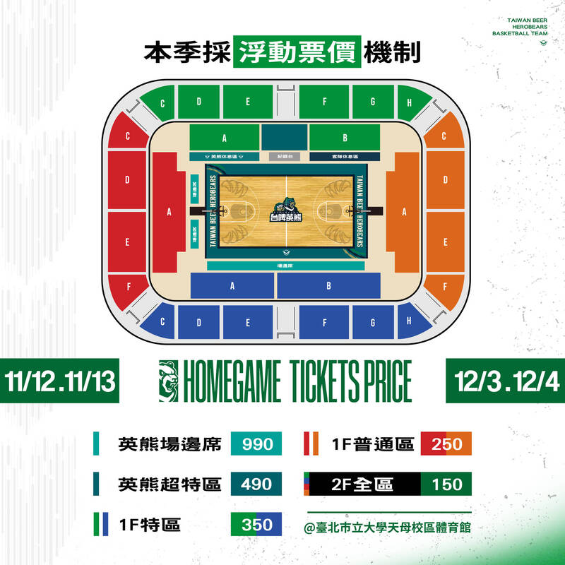 台啤英熊開幕周票價圖。（台啤英雄提供）