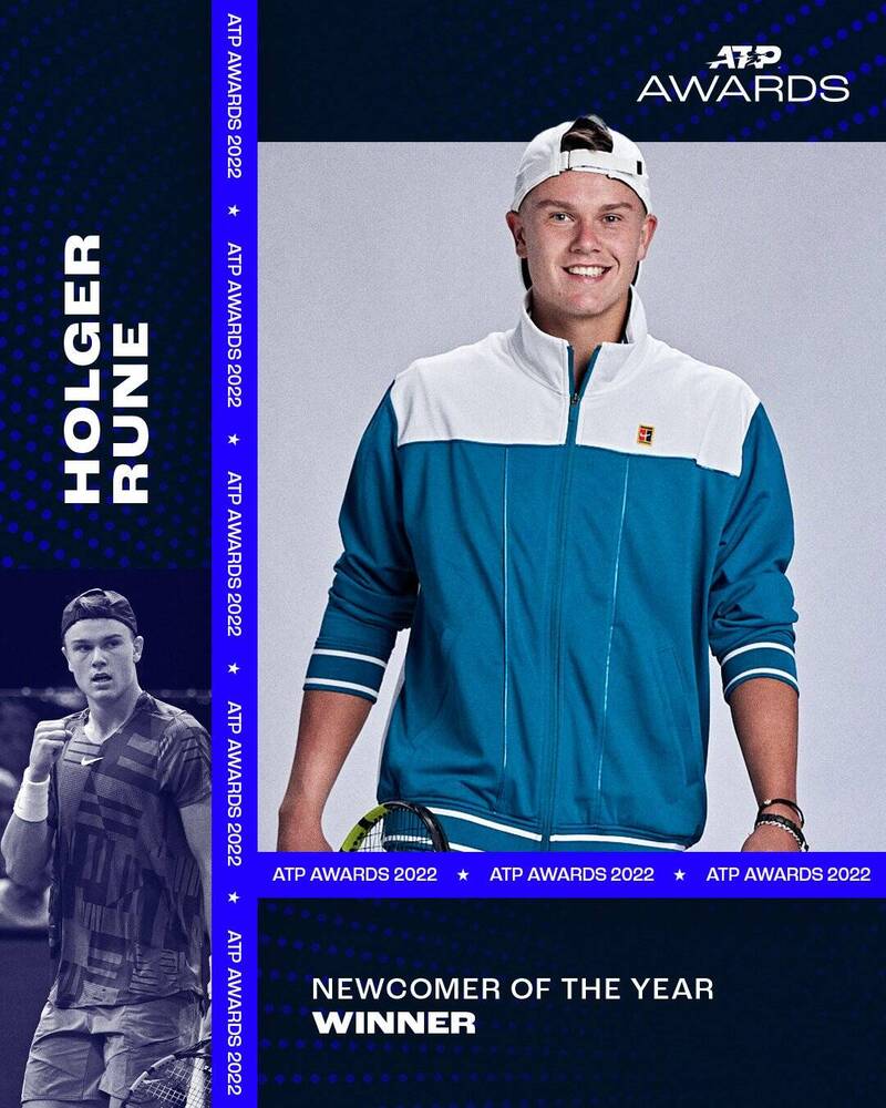 2022年ATP年度新人獎得主為丹麥新星魯內。（圖片取自ATP推特）