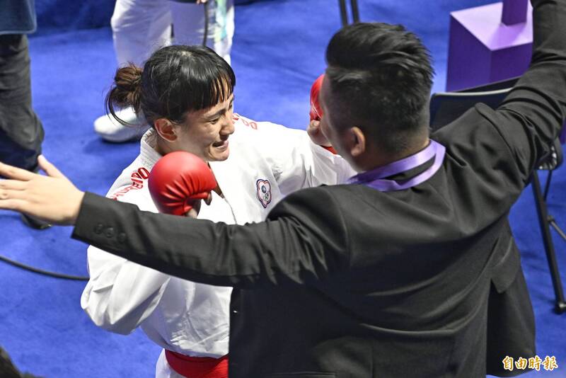 谷筱霜關鍵一踢讓自己拿下金牌。（特派記者陳志曲攝）