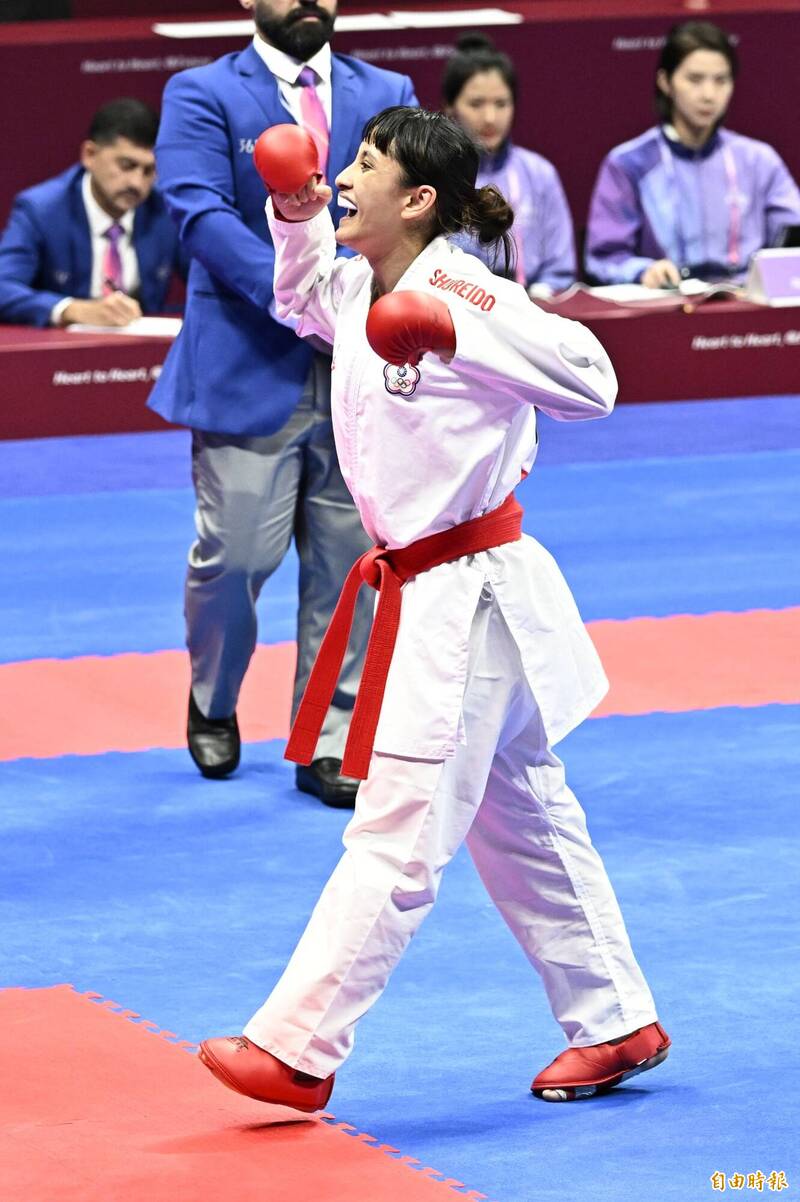 谷筱霜關鍵一踢讓自己拿下金牌。（特派記者陳志曲攝）