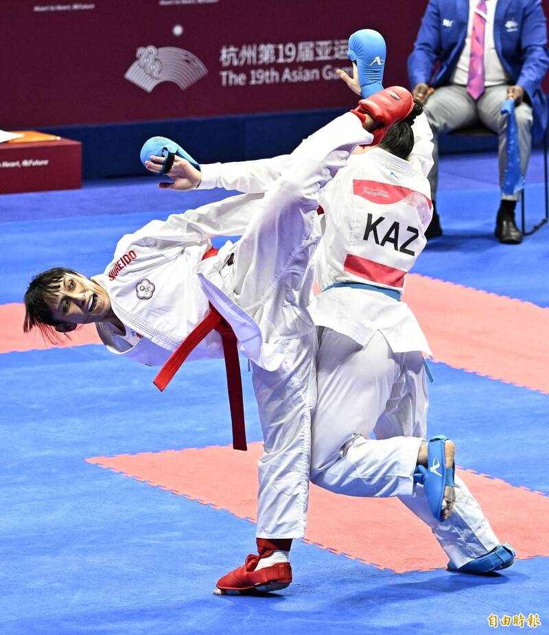 谷筱霜關鍵一踢讓自己拿下金牌。（特派記者陳志曲攝）