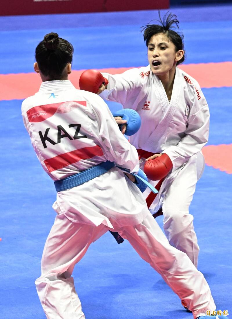 谷筱霜關鍵一踢讓自己拿下金牌。（特派記者陳志曲攝）