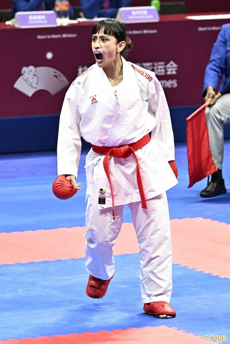 谷筱霜關鍵一踢讓自己拿下金牌。（特派記者陳志曲攝）