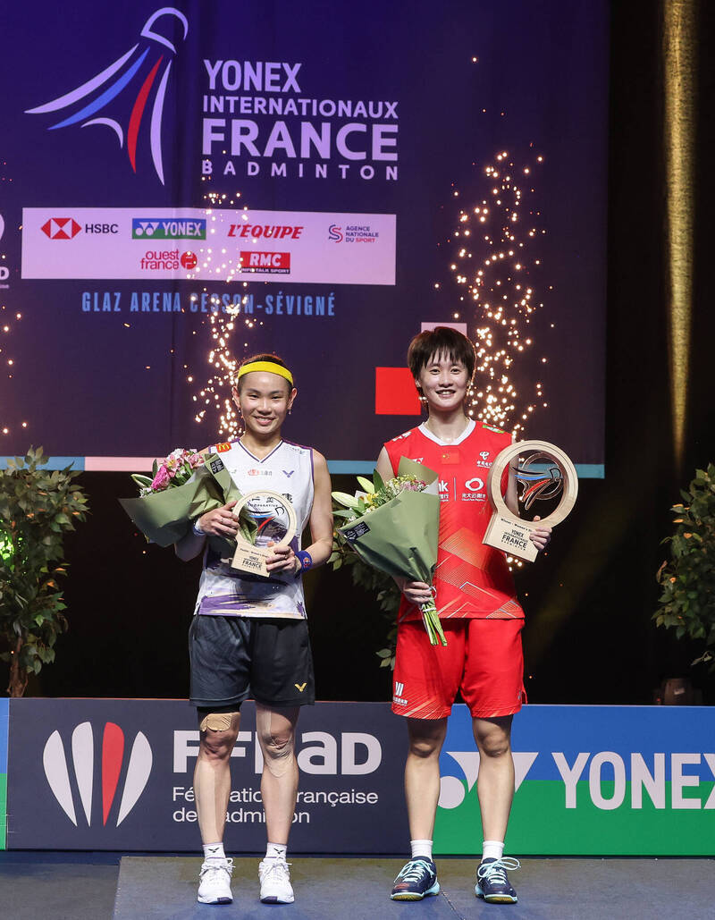 陳雨菲（左）在法國賽擊敗戴資穎奪冠。（資料照，Badminton Photo提供）