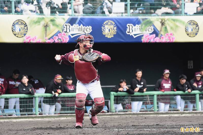 樂天桃猿捕手張閔勛。（特派記者龔乃玠攝）