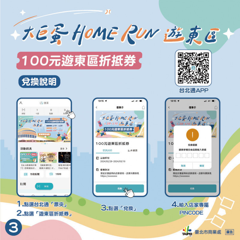 得獎者可至台北通APP領取100元「遊東區折抵券」。（台北市商業處提供）