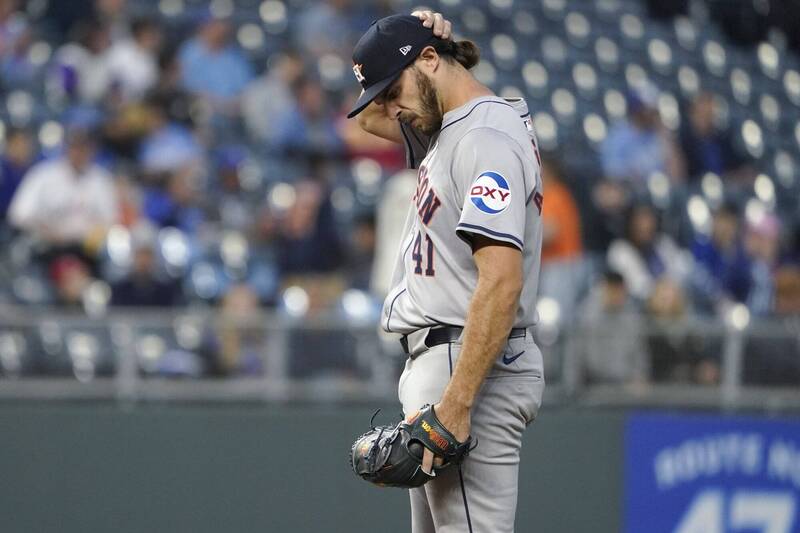 太空人新秀Spencer Arrighetti主投3局失掉7分，生涯初登板遭受震撼教育。（美聯社）