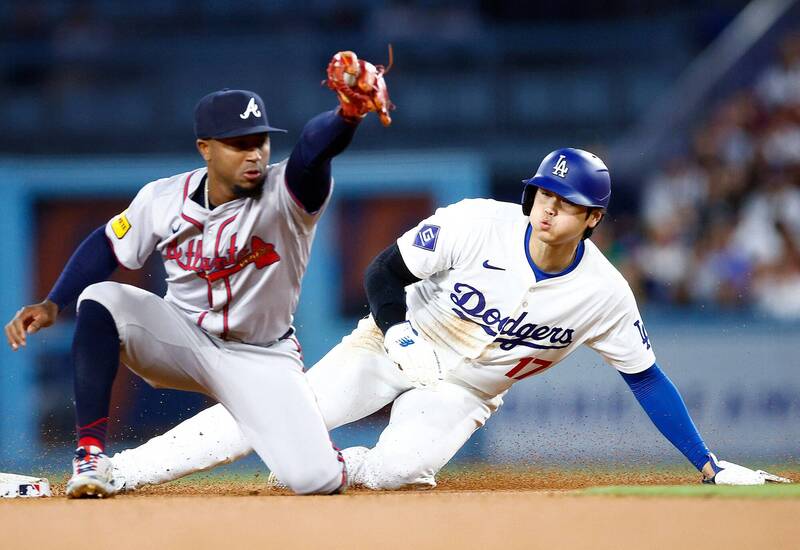 大谷翔平單場兩次盜壘。（法新社）