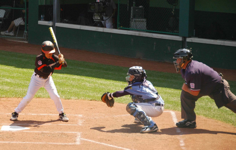 金潭小將在威廉波特球場奮戰，感動美國僑胞。（圖由簡仲信提供）