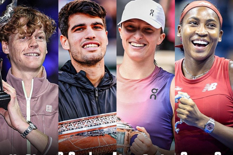 辛納（左起）、艾卡拉茲、史薇泰克、高芙。（取自推特，本報合成）