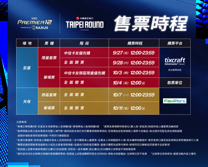售票時程。（棒協提供）