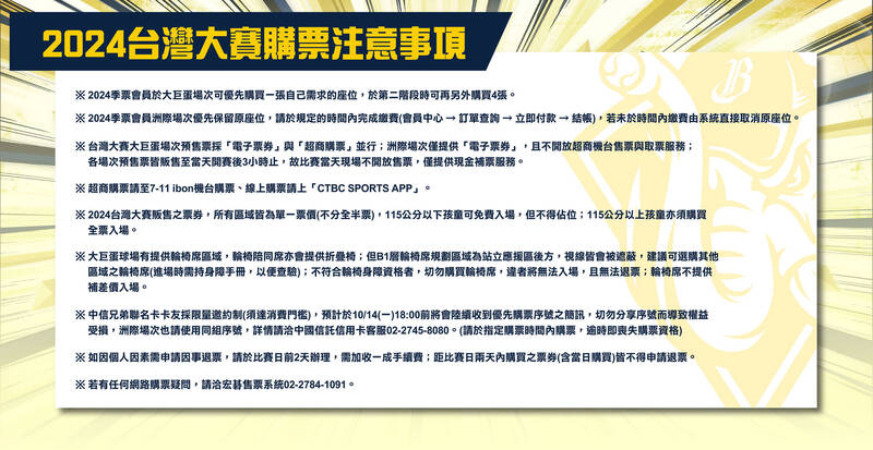 中信兄弟公布台灣大賽票價。（球團提供）