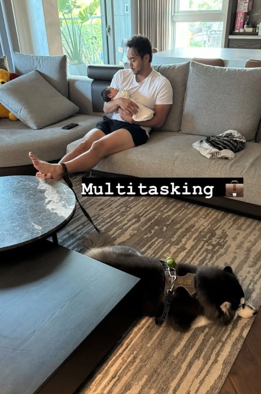 林家正今天（10日）突然在社群PO出抱娃照，引發「家正婦」暴動。（圖翻攝自Threads）