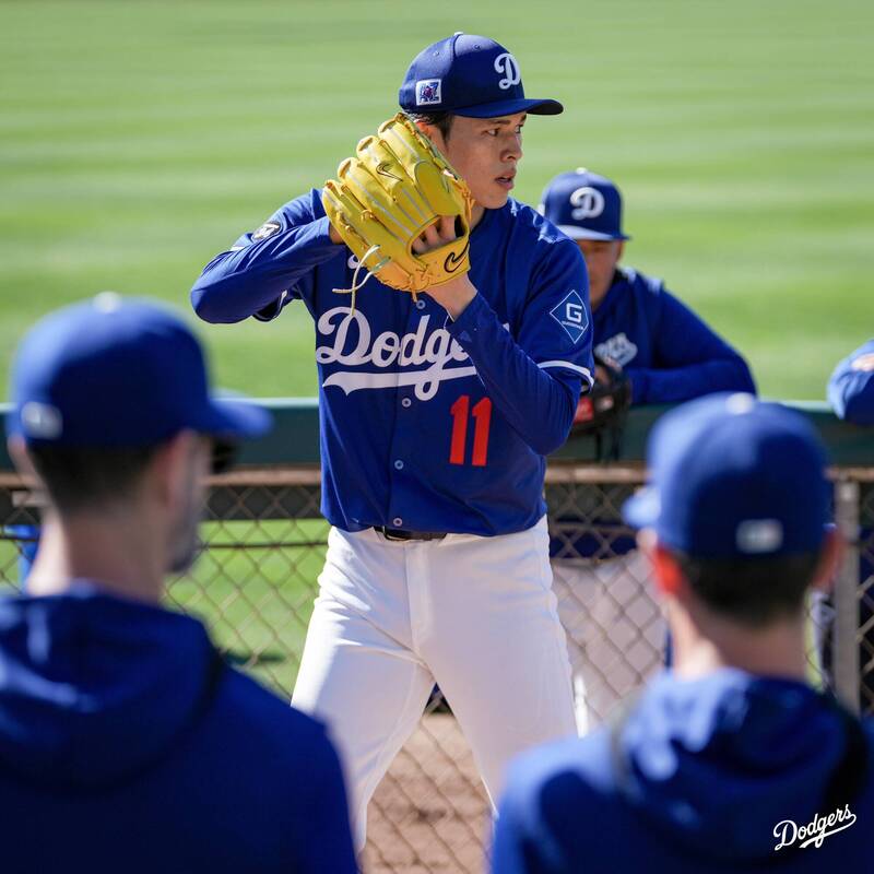 佐佐木朗希今天進行首次的實戰投打練習。（圖片取自道奇X）