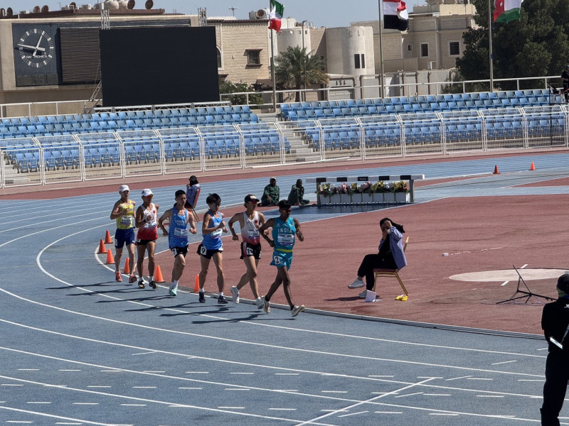 北市陽明高中小將羅聖欽破個人最佳摘下5000公尺競走銅牌，陳叡凱也以破個人最佳22分10秒03獲第5名。（田協提供）