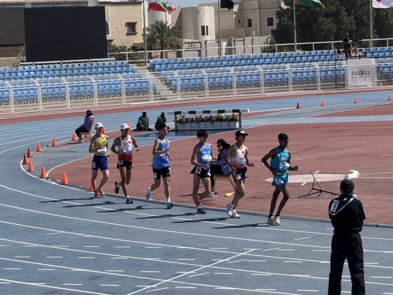 北市陽明高中小將羅聖欽破個人最佳摘下5000公尺競走銅牌，陳叡凱也以破個人最佳22分10秒03獲第5名。（田協提供）