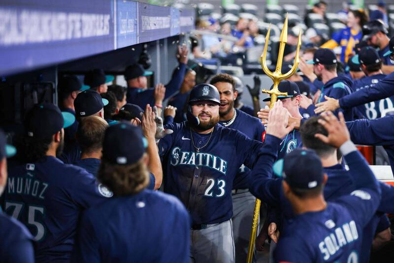 水手隊泰倫茲敲滿貫砲。（法新社）　