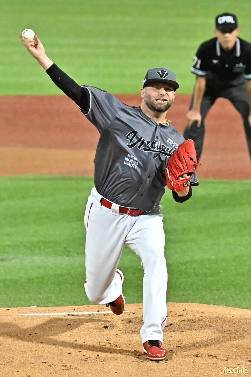 味全龍先發投手伍鐸。（記者陳志曲攝）