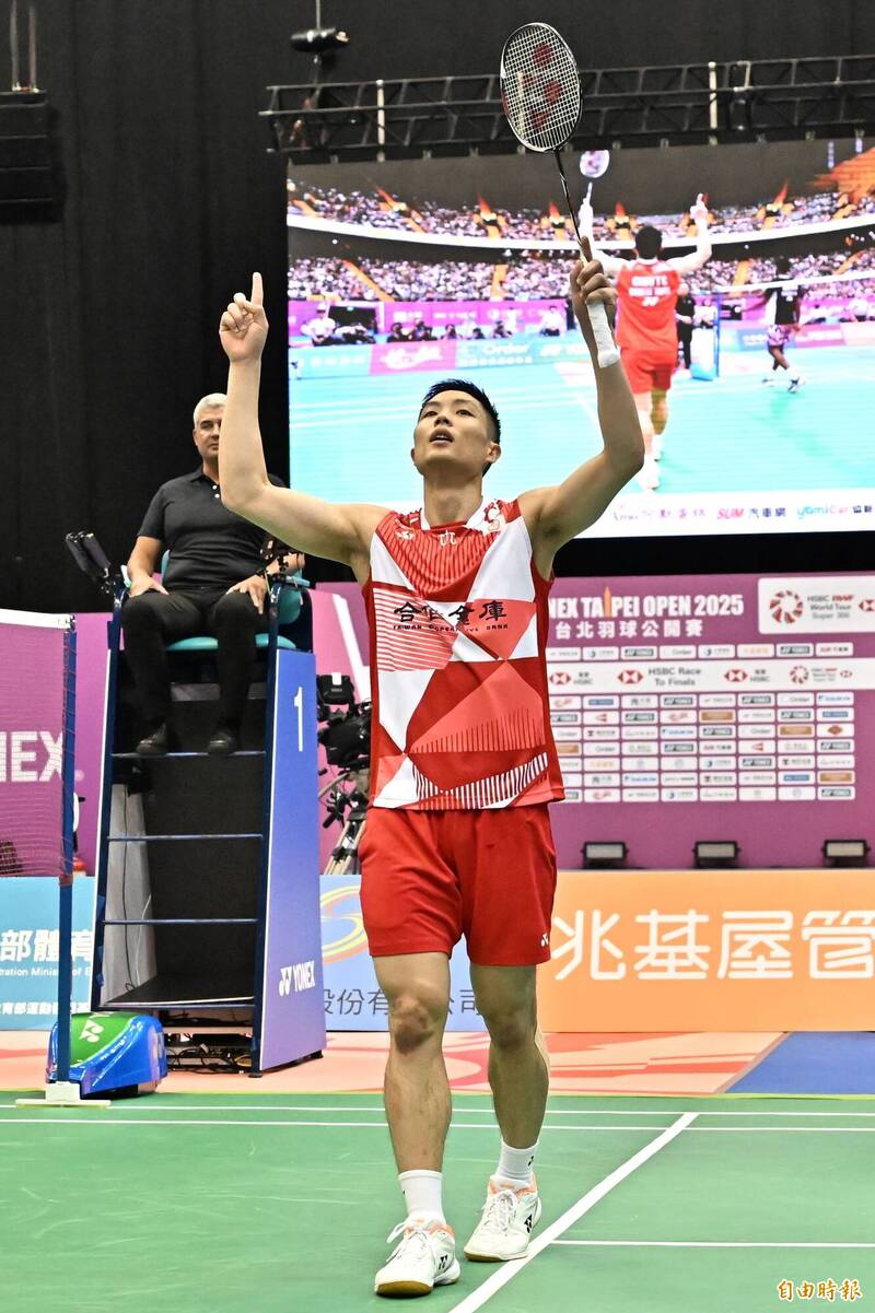 台灣男單選手周天成晉級冠軍戰。（記者陳志曲攝）