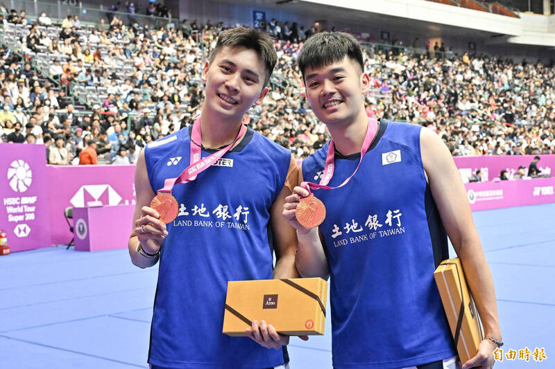 台灣男雙組合王齊麟/邱相榤擊敗對手，拿下2025台北羽球公開賽男雙金牌。（資料照，記者陳志曲攝）