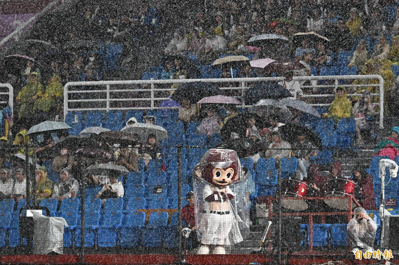球賽打完5局就因雨暫停，隨後因雨勢過大遭裁定。（記者陳志曲攝）