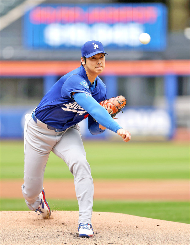 道奇大谷翔平術後首次實戰投打練習。（法新社）